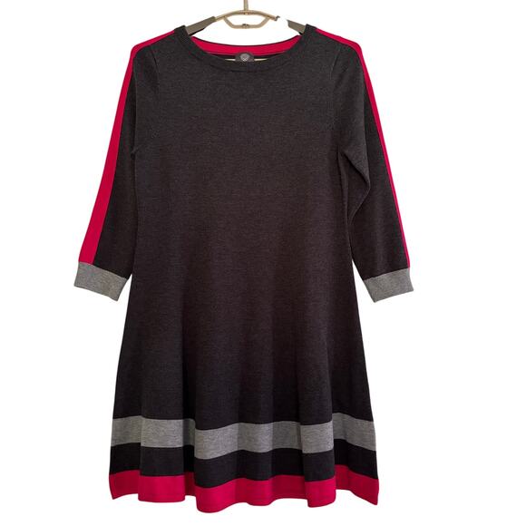 Vince Camuto Sweater Dress Gray Pink Striped 3/4 sleeve knee length Medium - Picture 1 of 7
